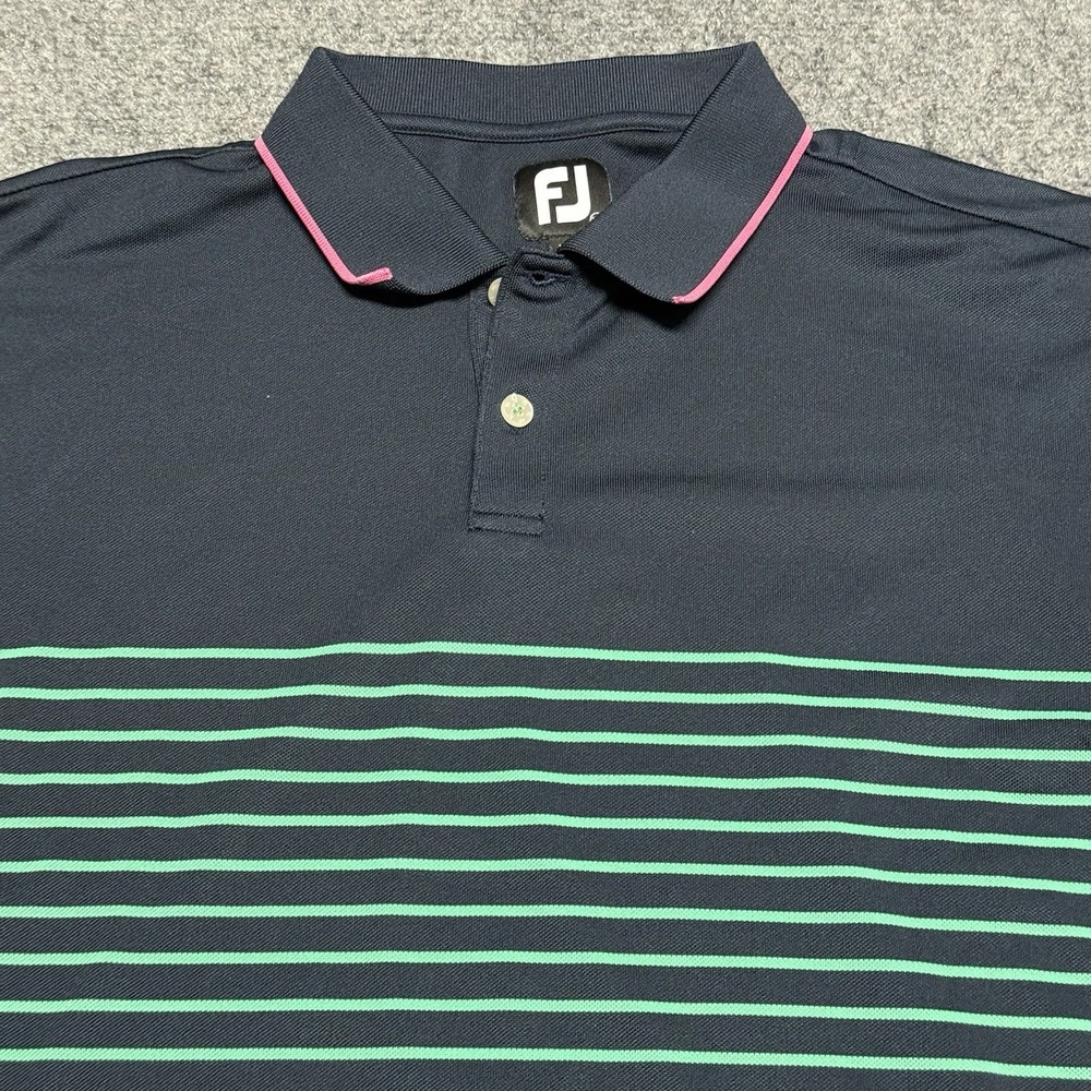Footjoy Polo Shirt Mens XL Blue Breton Stripe Stretch Pique Golf